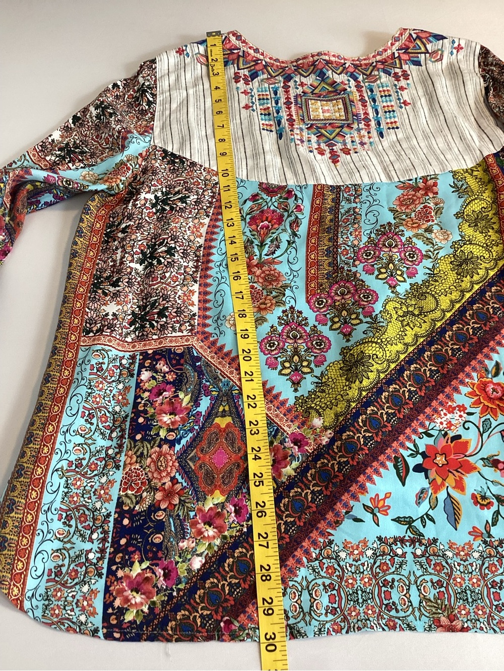 John Mark White Striped Tunic with Multicolor Embroidery - Picture 10 of 13